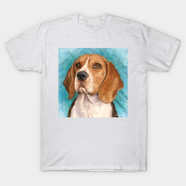 Beagle Painting with Turquoise Background T-Shirt by ibadishi